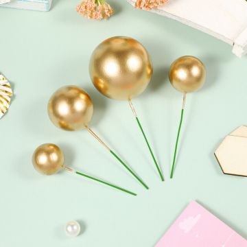 Golden Ball Cake Topper 4 Pieces Set