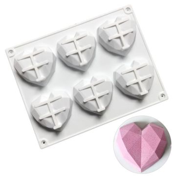 6 Cavities Diamond Heart Shape Silicone Mold
